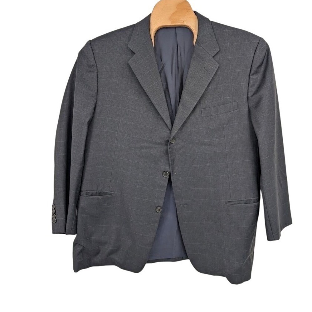 Hickey Freeman Gray Windowpane Sport Wool coat 48 R and‎ pants